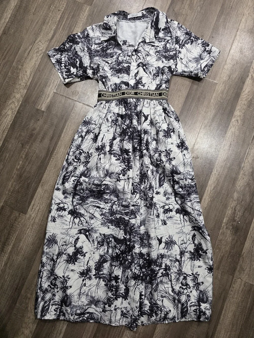 Inspired Floral Midi Shirt Dress Preppy Classic Black White Toile Y2K Designer - Picture 4 of 10